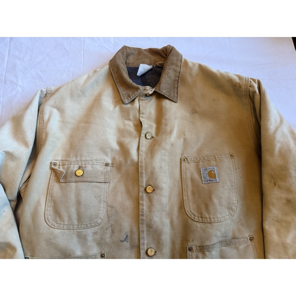 Vintage Carhartt USA Chore Coat Blanket Lined Tan Duck Work Jacket 100 Years Vtg - Picture 7 of 16